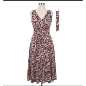 Floral Midi Sleeveless V Neck Empire Waist Burgundy Ivory Dress 12 Boho Heritage